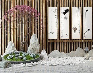 新中式景观小品3D模型下载