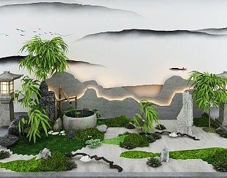 新中式景观小品3D模型下载