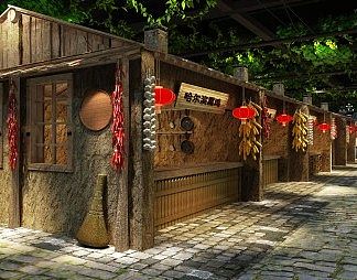 中式商业街3D模型下载