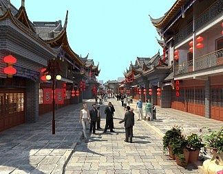 中式商业街3D模型下载