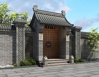 中式门头3D模型下载