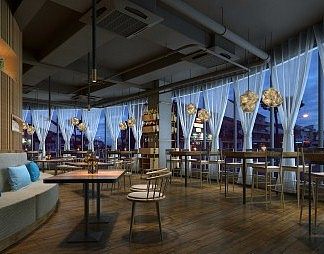 工业LOFT餐厅3D模型下载