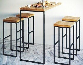 工业LOFT吧台椅组合3D模型下载