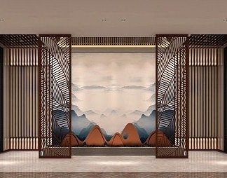 新中式门厅3D模型下载