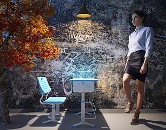 现代书桌椅3D模型下载