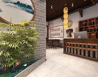 中式餐厅3D模型下载