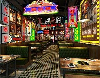 工业LOFT餐厅3D模型下载