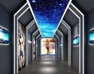 现代过道3D模型下载