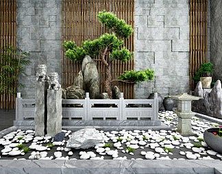 新中式景观小品3D模型下载
