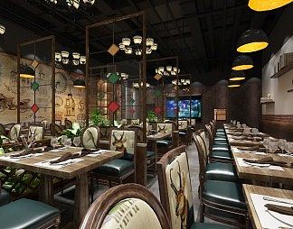 工业LOFT餐厅3D模型下载