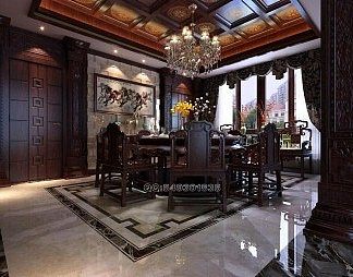 中式餐厅3D模型下载