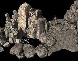 现代假山3D模型下载