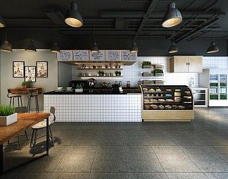 工业LOFT奶茶店3D模型下载