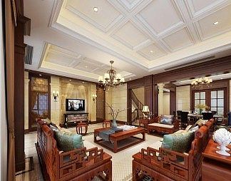 中式客厅3D模型下载