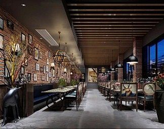 工业LOFT餐厅3D模型下载
