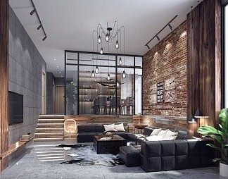 工业LOFT客厅3D模型下载