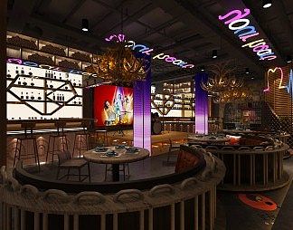 工业LOFT餐厅3D模型下载