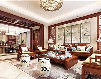 中式客厅3D模型下载