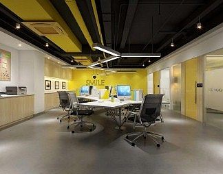 现代公共办公区3D模型下载