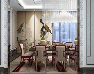 新中式餐桌椅组合3D模型下载
