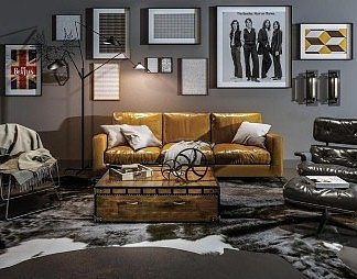 工业LOFT沙发茶几组合3D模型下载