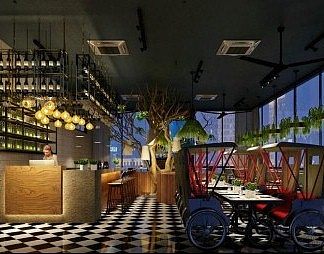 工业LOFT餐厅3D模型下载