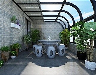 新中式阳光房3D模型下载