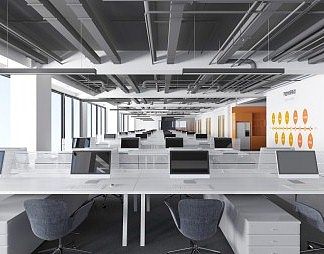 现代公共办公区3D模型下载
