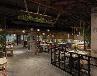 新中式餐厅3D模型下载