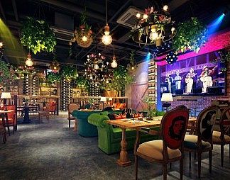 工业LOFT餐厅3D模型下载