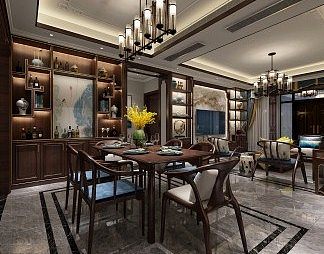 新中式餐厅3D模型下载