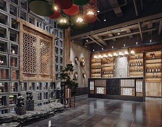 中式餐厅3D模型下载