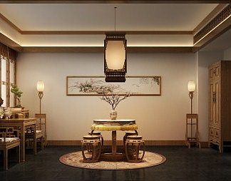 中式会客厅3D模型下载
