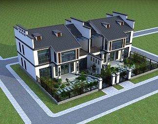 新中式双拼别墅3D模型下载