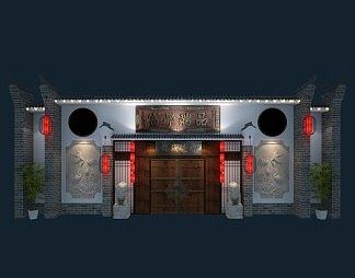中式门头3D模型下载