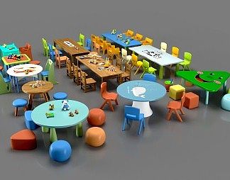 北欧儿童桌椅3D模型下载