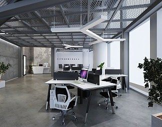 工业LOFT公共办公区3D模型下载