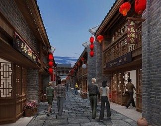 中式商业街3D模型下载