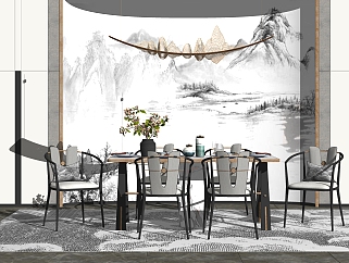 新中式餐厅 餐桌椅组合