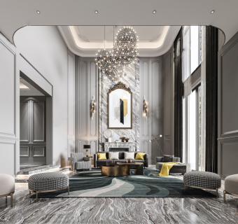 现代轻奢简欧别墅客厅