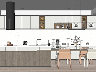 现代家居开放厨房 操作台橱柜桌椅组合