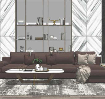 现代风格大平层客厅 皮革转角沙发组合