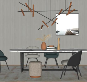现代风格餐桌椅组合 吊灯