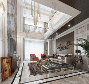 简欧复式别墅客厅