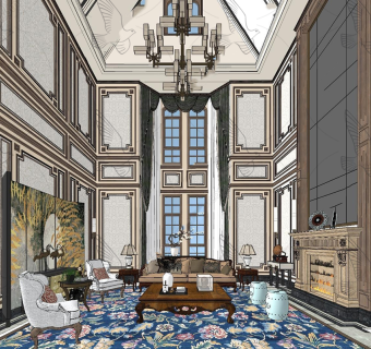 欧式美式别墅客厅