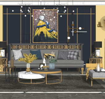 后现代轻奢客厅 沙发茶几组合