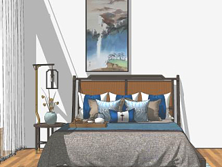新中式次卧室 挂画
