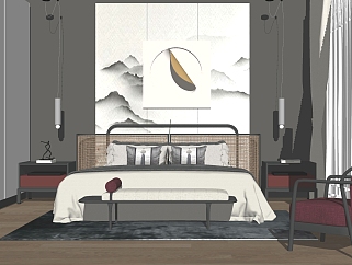 新中式卧室 双人床