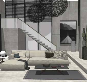 现代客厅 多人沙发