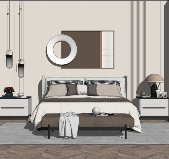 现代风格卧室 床具组合衣柜